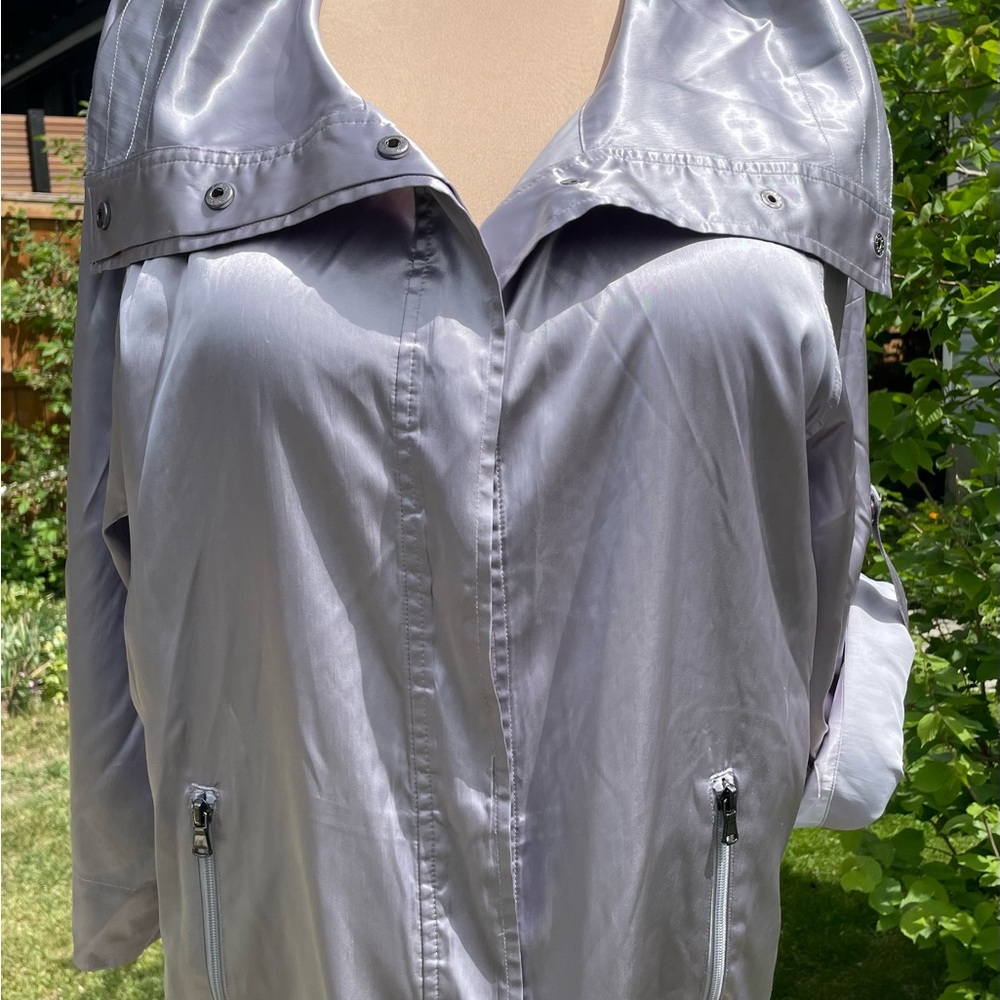 Chico's Silver Bomber Jacket with Classic Collar and Relaxed Fit